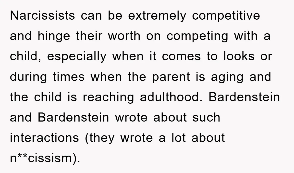 Narcissists can be extremely competitive and hinge their worth on competing with a child, especially when it comes to looks or during times when the parent is aging and the...