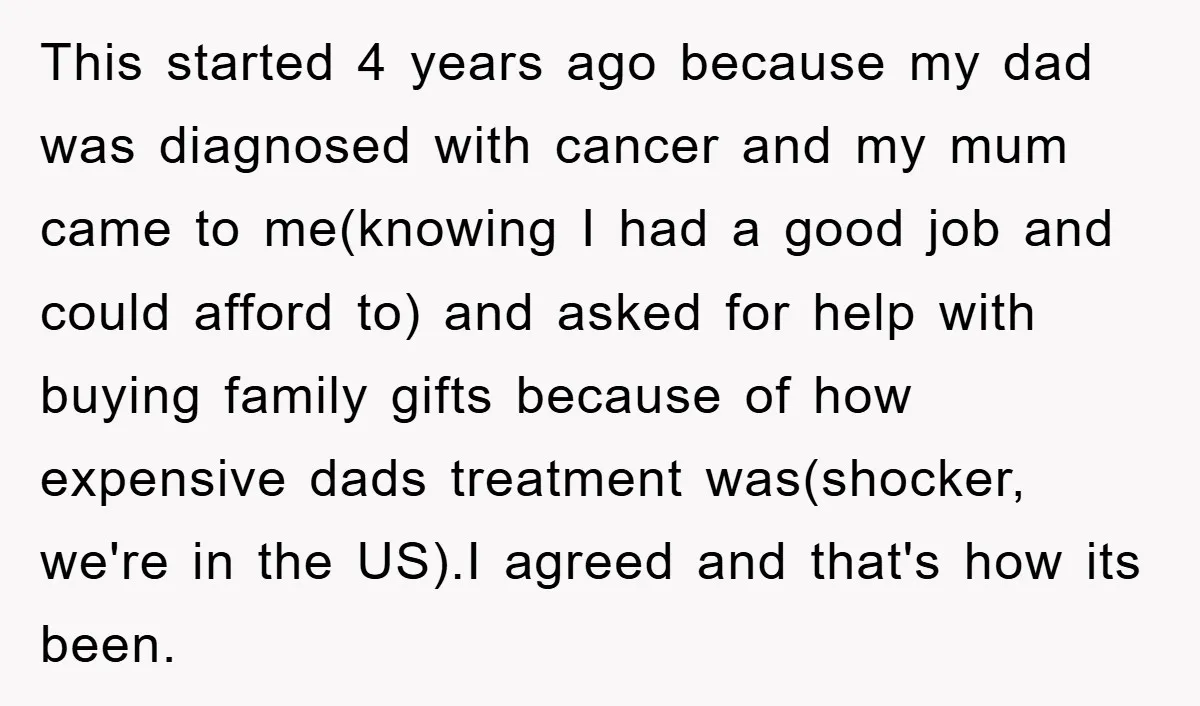 This started 4 years ago because my dad was diagnosed with cancer and my mum came to me(knowing I had a good job and could afford to) and asked for...