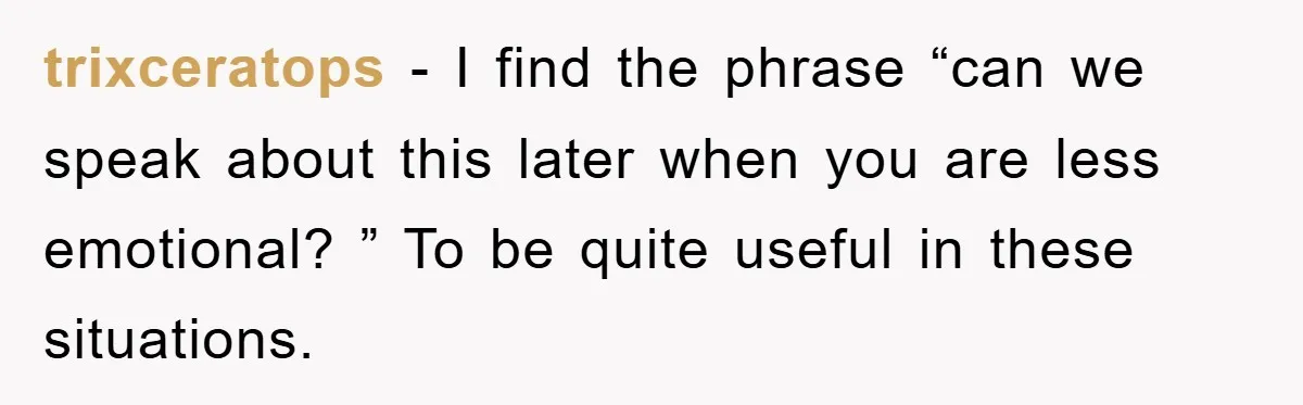 trixceratops − I find the phrase “can we speak about this later when you are less emotional? ” To be quite useful in these situations.