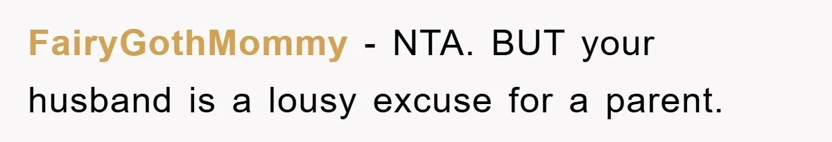 FairyGothMommy - NTA. BUT your husband is a lousy excuse for a parent.