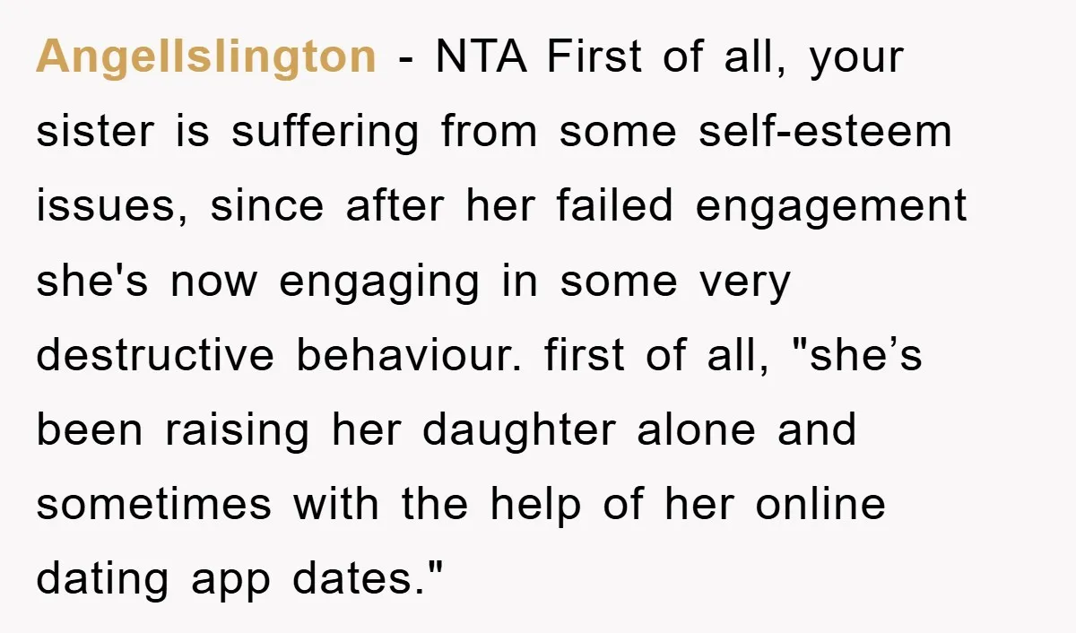 AngelIslington − NTA First of all, your sister is suffering from some self-esteem issues, since after her failed engagement she's now engaging in some very destructive behaviour. first of all,...