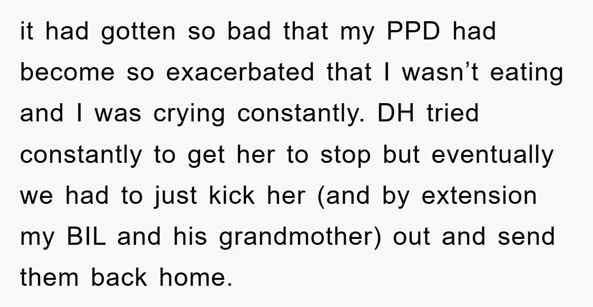 it had gotten so bad that my PPD had become so exacerbated that I wasn’t eating and I was crying constantly. DH tried constantly to get her to stop but...