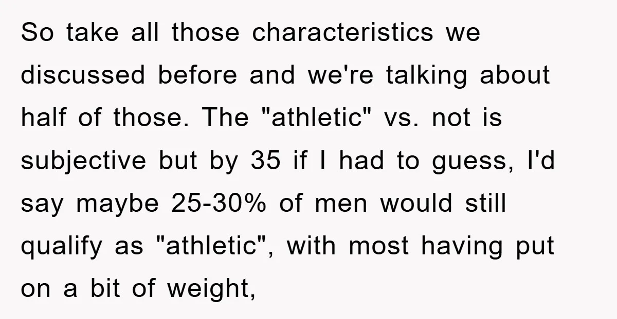 So take all those characteristics we discussed before and we're talking about half of those. The "athletic" vs. not is subjective but by 35 if I had to guess, I'd...