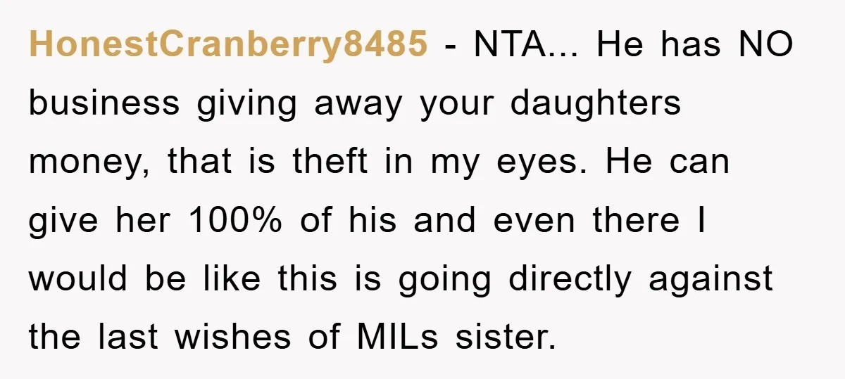 HonestCranberry8485 - NTA... He has NO business giving away your daughters money, that is theft in my eyes. He can give her 100% of his and even there I would...