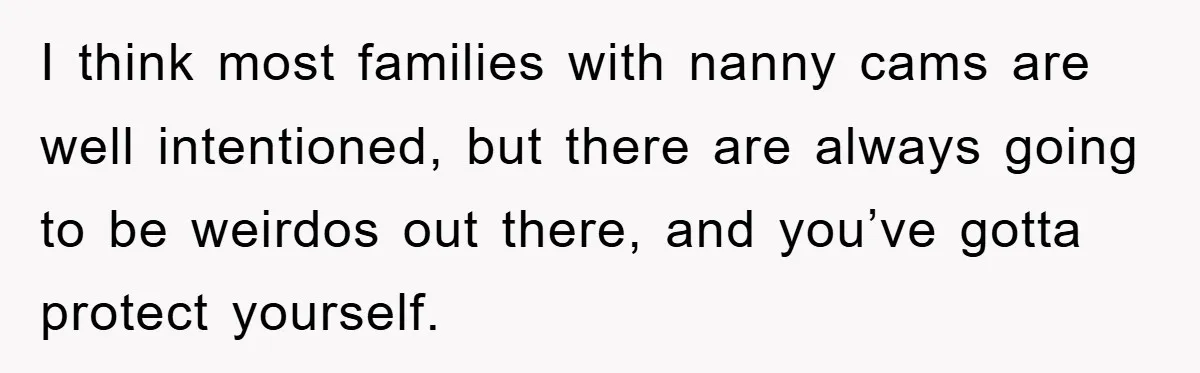 I think most families with nanny cams are well intentioned, but there are always going to be weirdos out there, and you’ve gotta protect yourself.