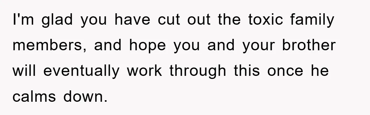 I'm glad you have cut out the toxic family members, and hope you and your brother will eventually work through this once he calms down.