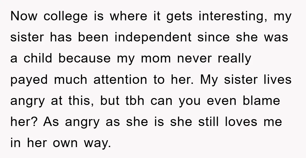 Now college is where it gets interesting, my sister has been independent since she was a child because my mom never really payed much attention to her. My sister lives...