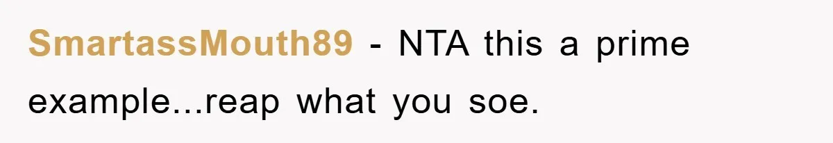 SmartassMouth89 − NTA this a prime example...reap what you soe.