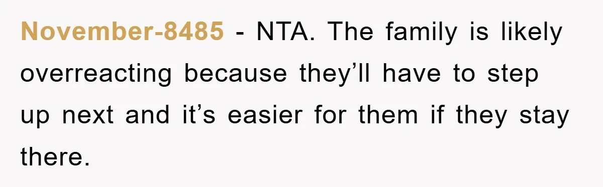 November-8485 − NTA. The family is likely overreacting because they’ll have to step up next and it’s easier for them if they stay there.