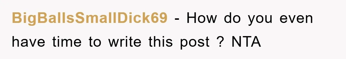BigBallsSmallDick69 − How do you even have time to write this post ? NTA