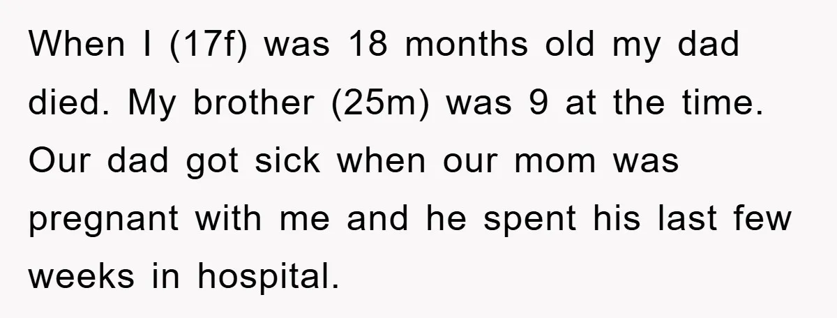 When I (17f) was 18 months old my dad died. My brother (25m) was 9 at the time. Our dad got sick when our mom was pregnant with me and...