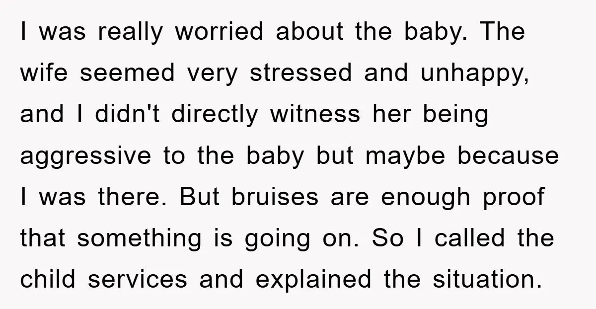 I was really worried about the baby. The wife seemed very stressed and unhappy, and I didn't directly witness her being aggressive to the baby but maybe because I was...