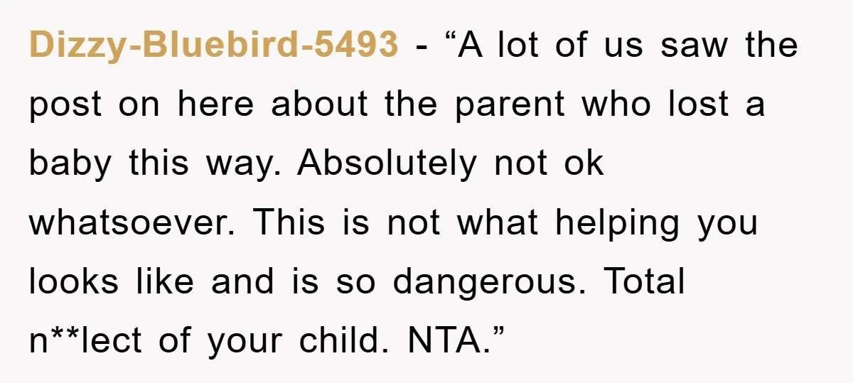 Dizzy-Bluebird-5493 - “A lot of us saw the post on here about the parent who lost a baby this way. Absolutely not ok whatsoever. This is not what helping you...