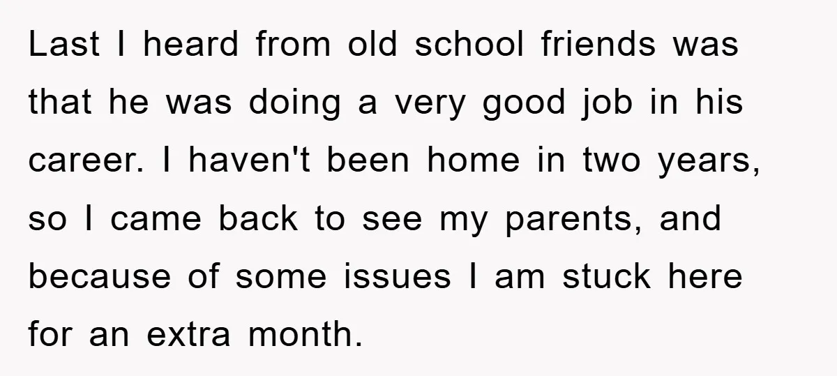Last I heard from old school friends was that he was doing a very good job in his career. I haven't been home in two years, so I came back...