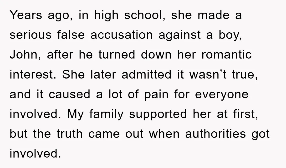 Years ago, in high school, she made a serious false accusation against a boy, John, after he turned down her romantic interest. She later admitted it wasn’t true, and it...