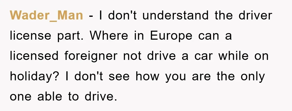 Wader_Man − I don't understand the driver license part. Where in Europe can a licensed foreigner not drive a car while on holiday? I don't see how you are the...