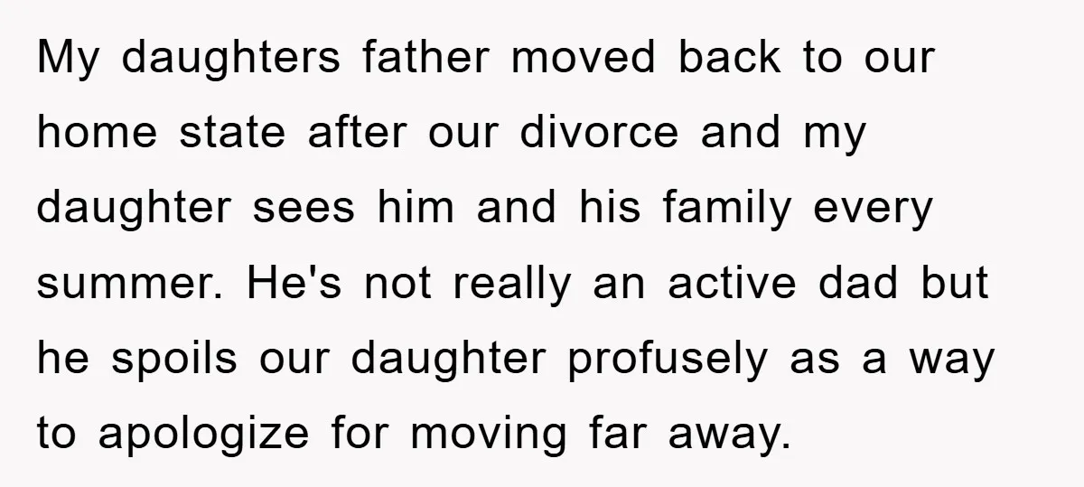 My daughters father moved back to our home state after our divorce and my daughter sees him and his family every summer. He's not really an active dad but he...