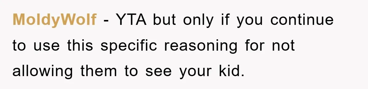 MoldyWolf − YTA but only if you continue to use this specific reasoning for not allowing them to see your kid.