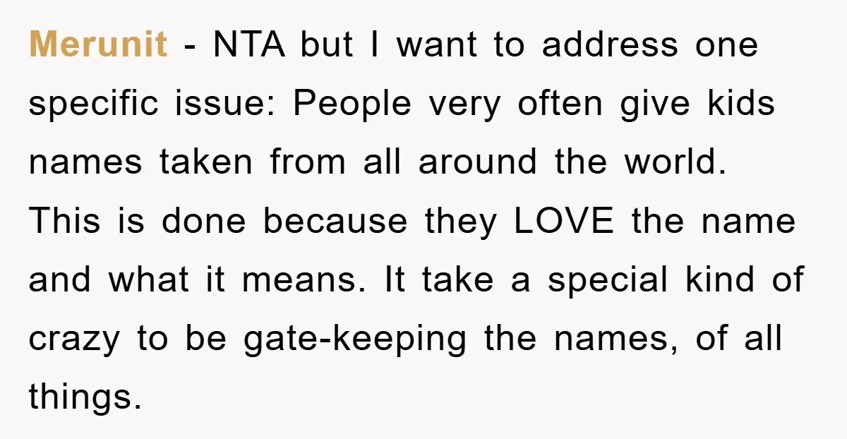 Merunit − NTA but I want to address one specific issue: People very often give kids names taken from all around the world. This is done because they LOVE the...