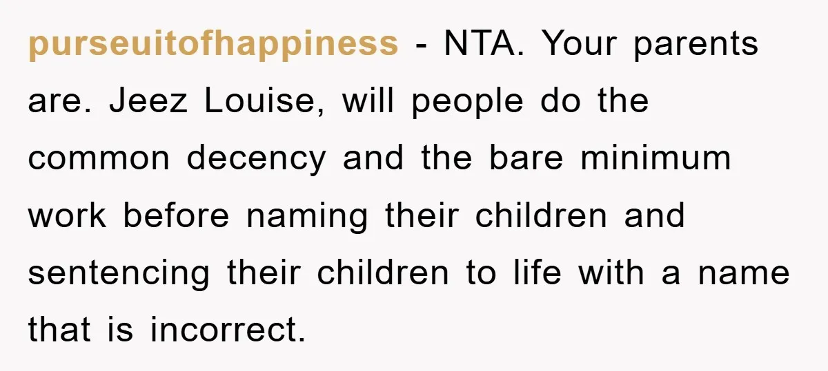 purseuitofhappiness − NTA. Your parents are. Jeez Louise, will people do the common decency and the bare minimum work before naming their children and sentencing their children to life with...