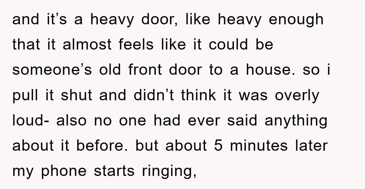 and it’s a heavy door, like heavy enough that it almost feels like it could be someone’s old front door to a house. so i pull it shut and didn’t...