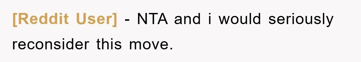 [Reddit User] − NTA and i would seriously reconsider this move.