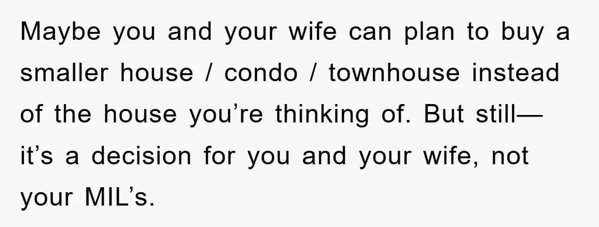 Maybe you and your wife can plan to buy a smaller house / condo / townhouse instead of the house you’re thinking of. But still— it’s a decision for you...