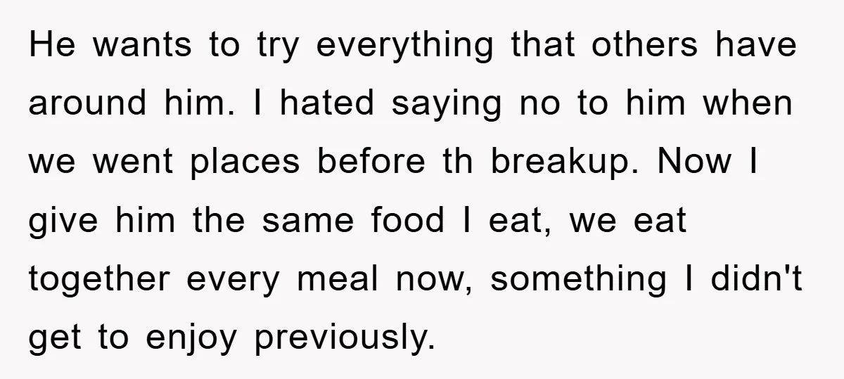 He wants to try everything that others have around him. I hated saying no to him when we went places before th breakup. Now I give him the same food...