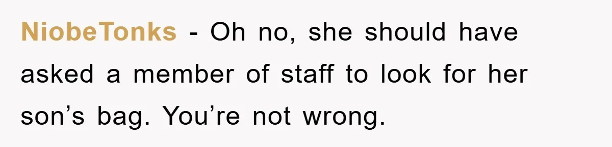 NiobeTonks − Oh no, she should have asked a member of staff to look for her son’s bag. You’re not wrong.