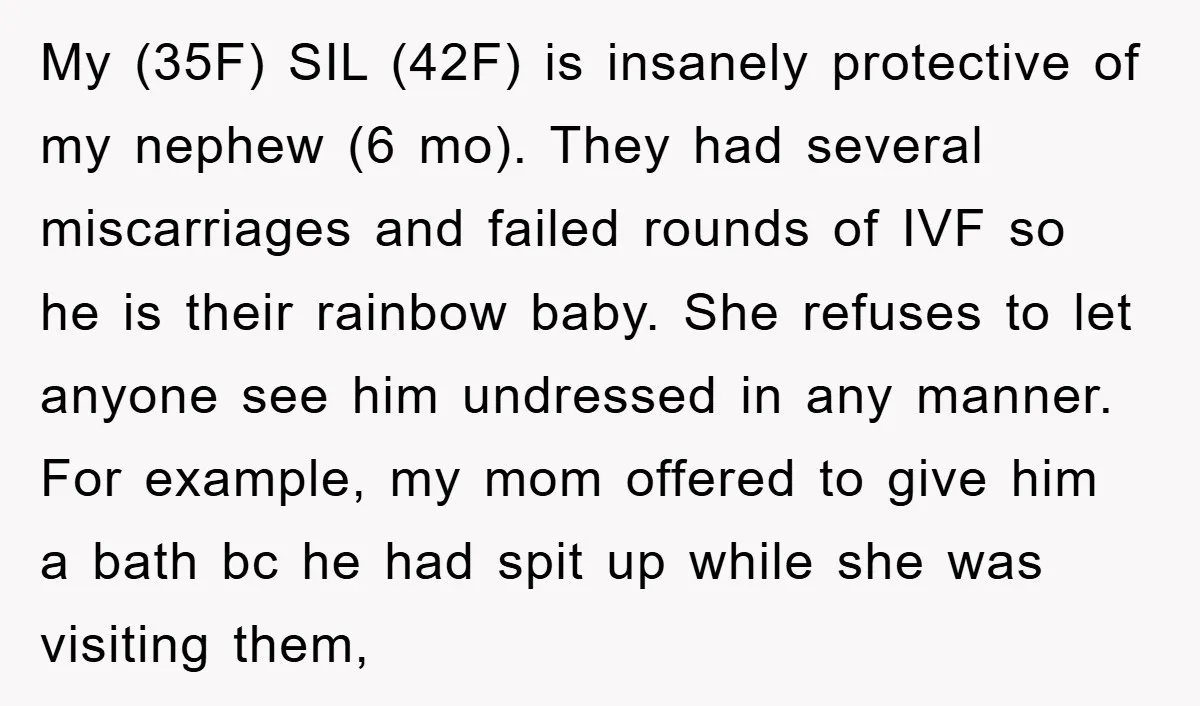 My (35F) SIL (42F) is insanely protective of my nephew (6 mo). They had several miscarriages and failed rounds of IVF so he is their rainbow baby. She refuses to...
