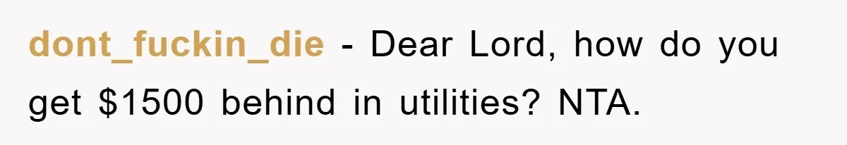 dont_fuckin_die − Dear Lord, how do you get $1500 behind in utilities? NTA.