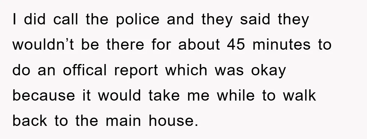 I did call the police and they said they wouldn’t be there for about 45 minutes to do an offical report which was okay because it would take me while...