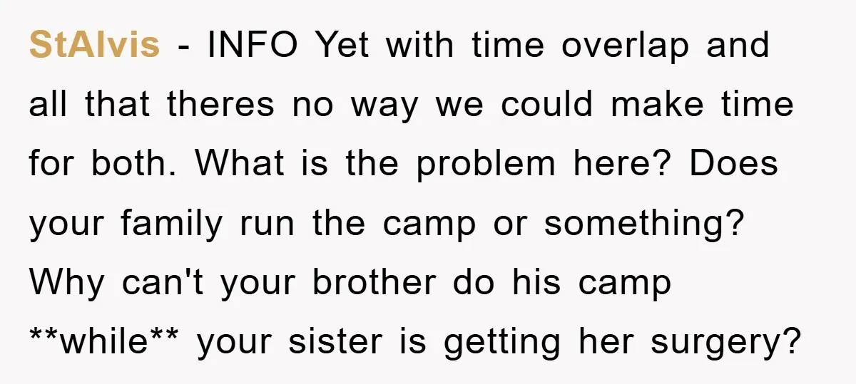 StAlvis − INFO Yet with time overlap and all that theres no way we could make time for both. What is the problem here? Does your family run the camp...