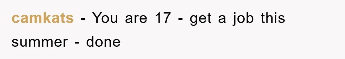 camkats − You are 17 - get a job this summer - done
