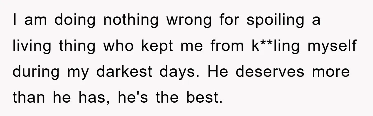 I am doing nothing wrong for spoiling a living thing who kept me from k**ling myself during my darkest days. He deserves more than he has, he's the best.