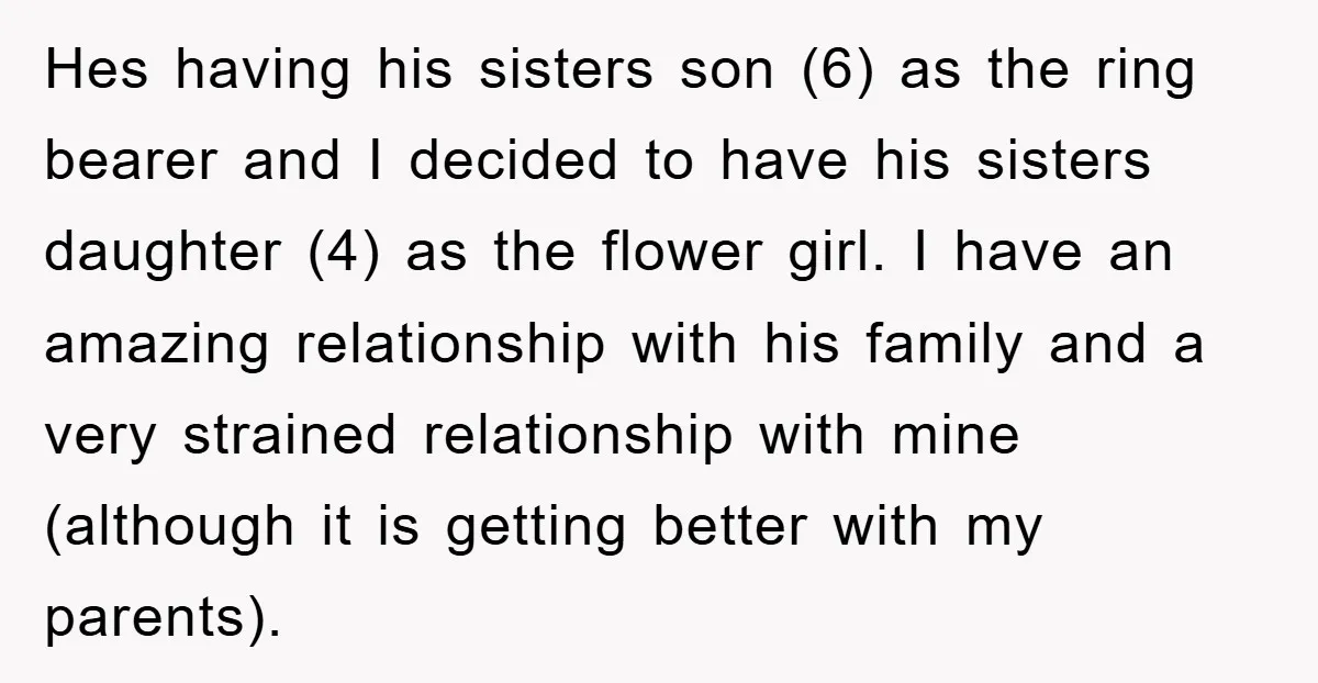 Hes having his sisters son (6) as the ring bearer and I decided to have his sisters daughter (4) as the flower girl. I have an amazing relationship with his...