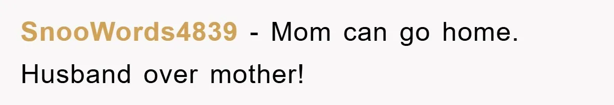 SnooWords4839 − Mom can go home. Husband over mother!