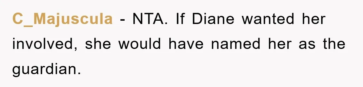 C_Majuscula − NTA. If Diane wanted her involved, she would have named her as the guardian.