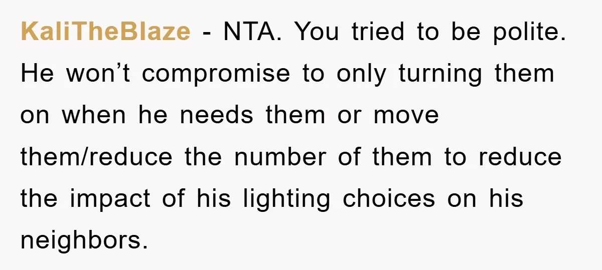 KaliTheBlaze − NTA. You tried to be polite. He won’t compromise to only turning them on when he needs them or move them/reduce the number of them to reduce the...