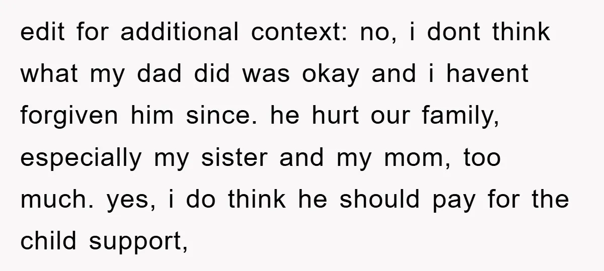 edit for additional context: no, i dont think what my dad did was okay and i havent forgiven him since. he hurt our family, especially my sister and my mom,...