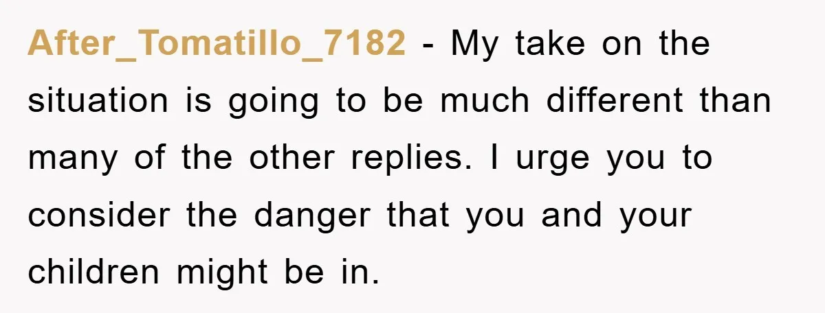 After_Tomatillo_7182 − My take on the situation is going to be much different than many of the other replies. I urge you to consider the danger that you and your...