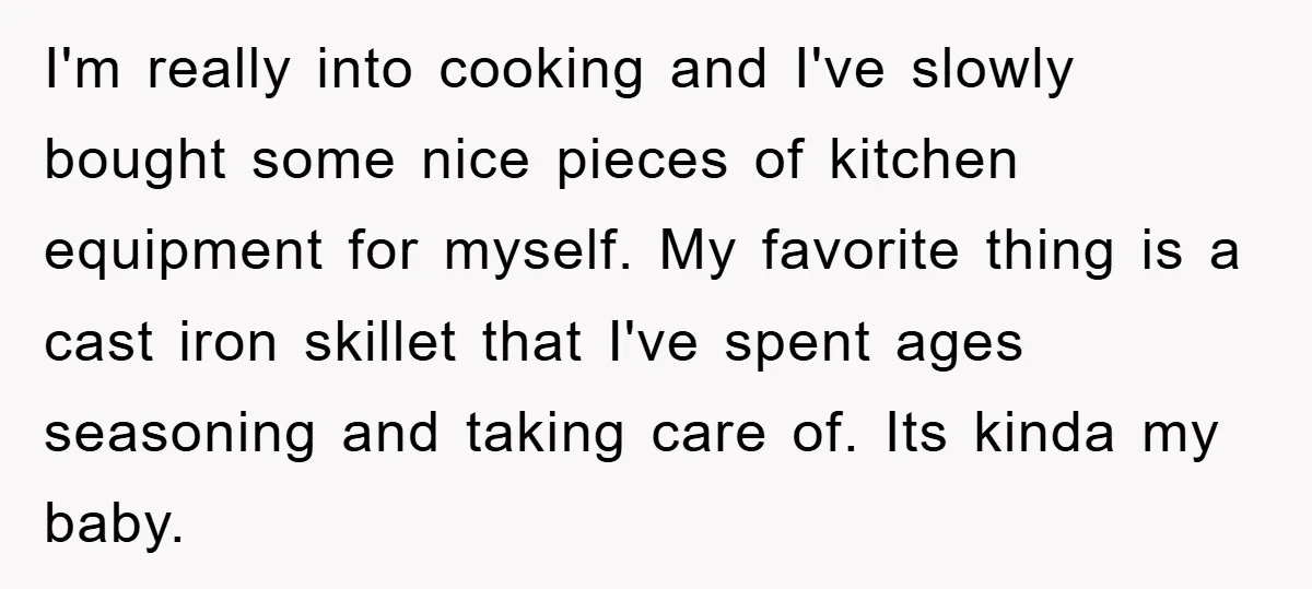I'm really into cooking and I've slowly bought some nice pieces of kitchen equipment for myself. My favorite thing is a cast iron skillet that I've spent ages seasoning and...