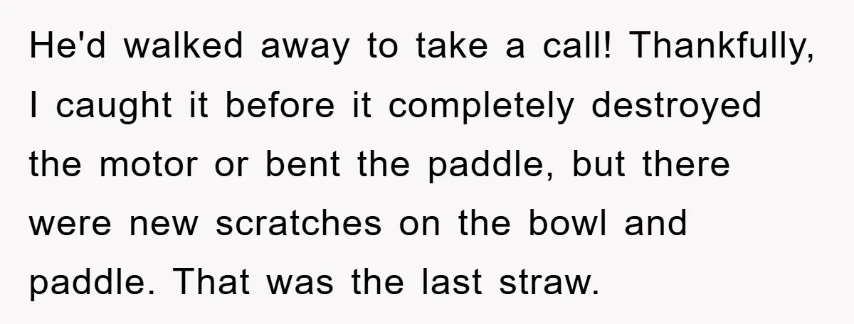 He'd walked away to take a call! Thankfully, I caught it before it completely destroyed the motor or bent the paddle, but there were new scratches on the bowl and...