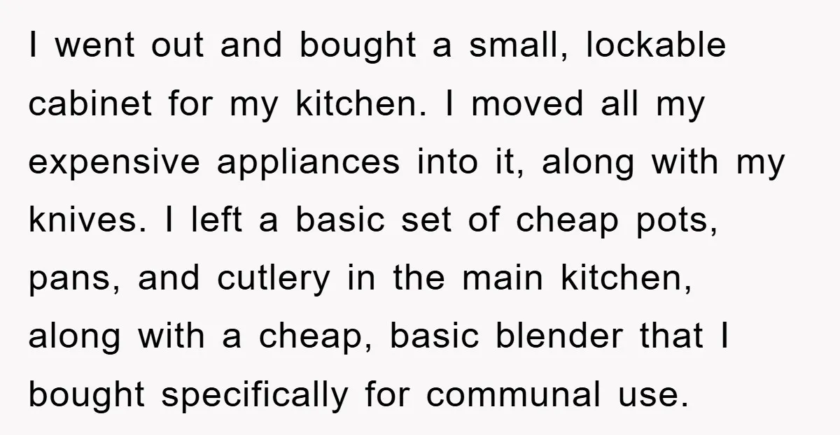 I went out and bought a small, lockable cabinet for my kitchen. I moved all my expensive appliances into it, along with my knives. I left a basic set of...