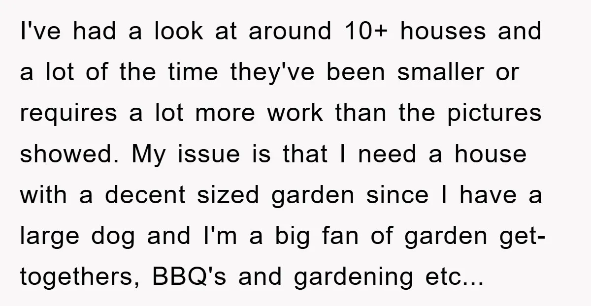 I've had a look at around 10+ houses and a lot of the time they've been smaller or requires a lot more work than the pictures showed. My issue is...