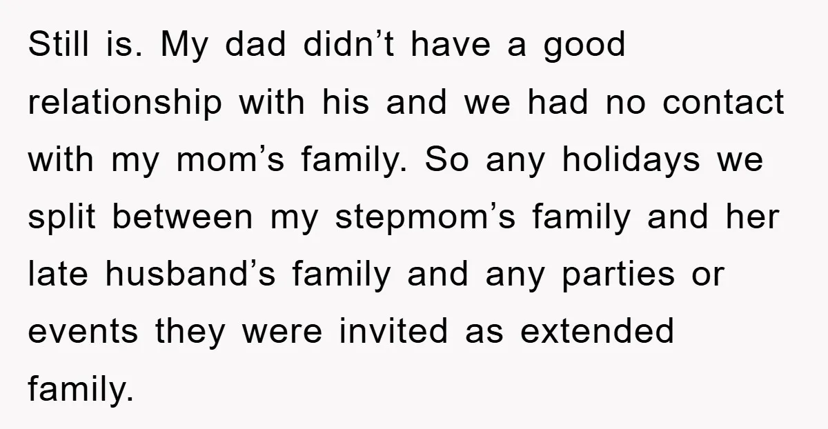 Still is. My dad didn’t have a good relationship with his and we had no contact with my mom’s family. So any holidays we split between my stepmom’s family and...