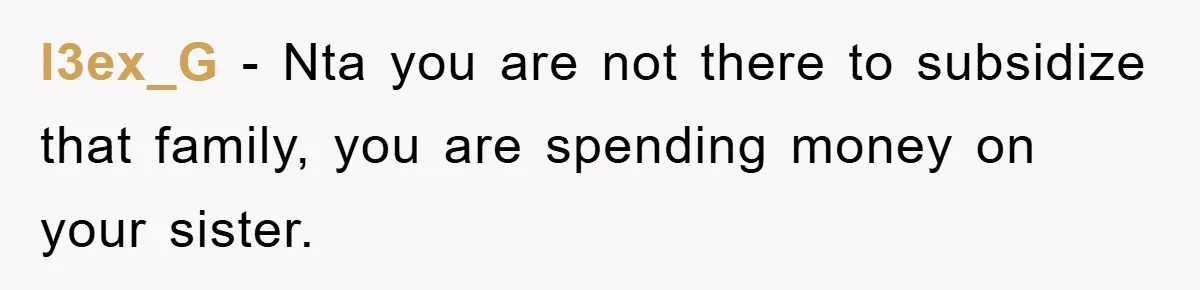 l3ex_G − Nta you are not there to subsidize that family, you are spending money on your sister.