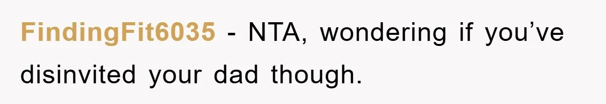 FindingFit6035 - NTA, wondering if you’ve disinvited your dad though.