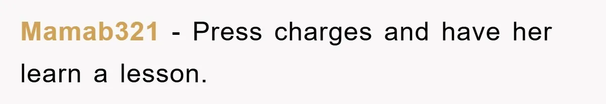 Mamab321 − Press charges and have her learn a lesson.