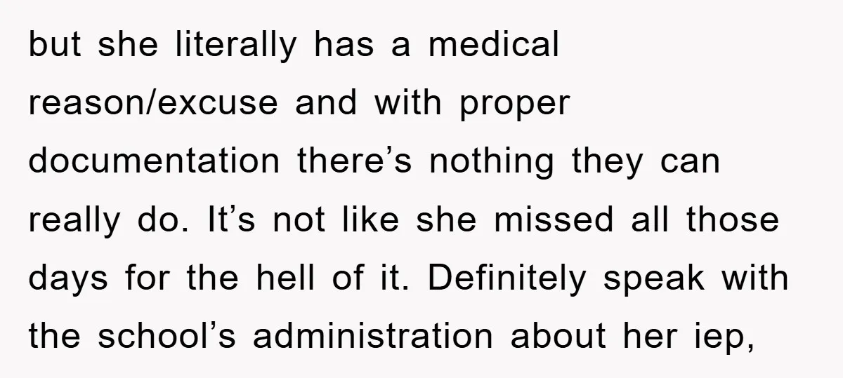 but she literally has a medical reason/excuse and with proper documentation there’s nothing they can really do. It’s not like she missed all those days for the hell of it....